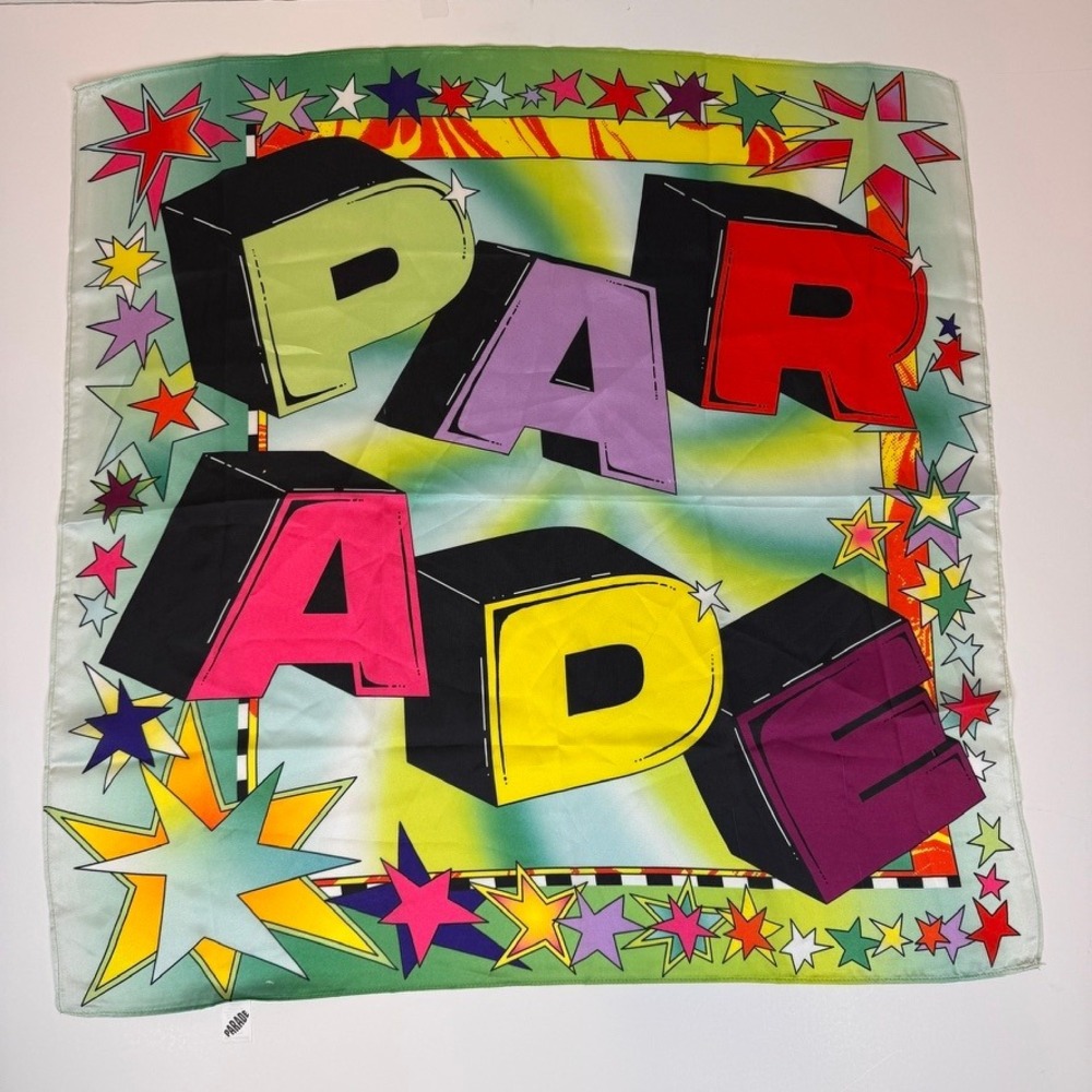 Parade Graphic Pop Art Square Scarf Multi Color Star Print Recycled Polyester OS